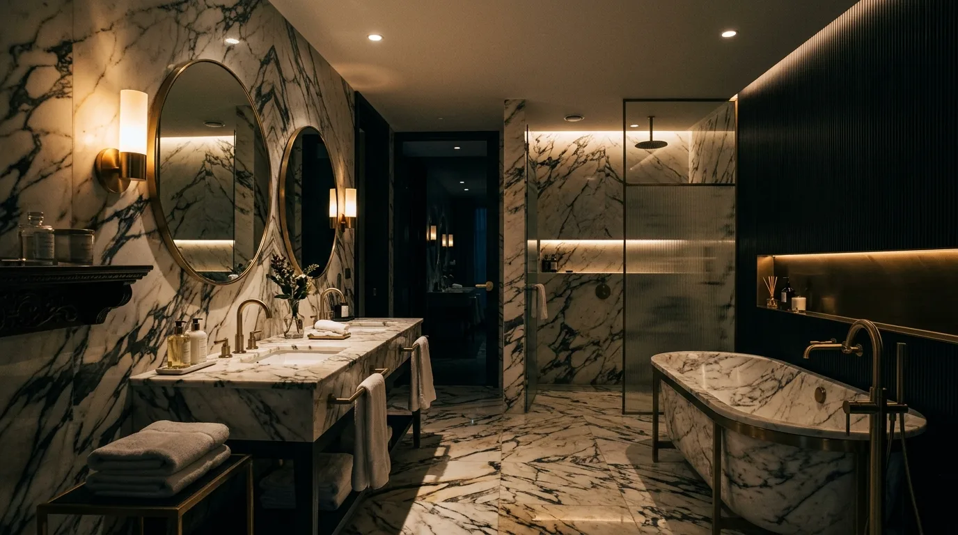 Keep the sink zone edited and luxurious inspiration for a moody bathroom.